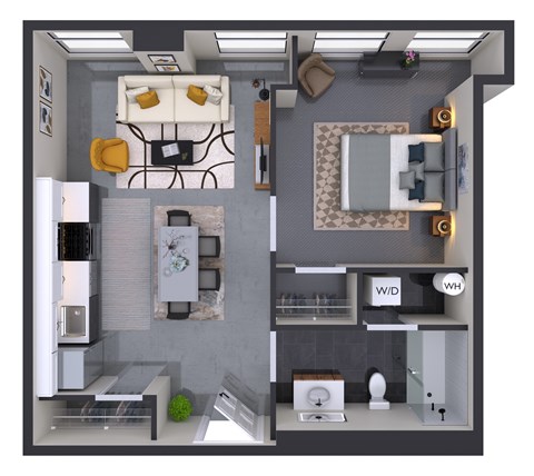Floor plan for 1 bed, 1 bath, 492 sqft